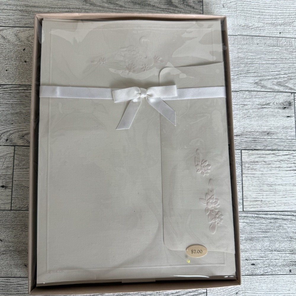 Hallmark Vintage Stationary Embossed Swan Floral  Design White Pale Pink Flowers